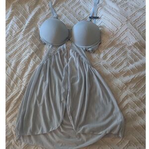 Tahari Intimates Size L Blue Lace Mesh Babydoll Chemise Nightgown Underwire NWOT